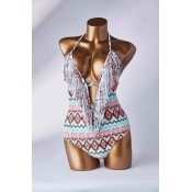 Lovely Backless Multicolor One-piece Swimsuit