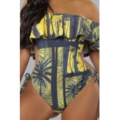Lovely Hollow-out Yellow Plus Size One-piece Swims