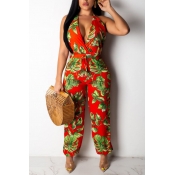 Lovely Bohemian Print Red One-piece Jumpsuit