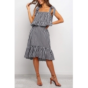 Lovely Trendy Plaid Print Black And White Two-piec
