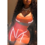 Lovely Trendy Patchwork Orange Two-piece Shorts Se
