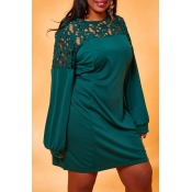 Lovely Chic Patchwork Green Plus Size  Mini Dress