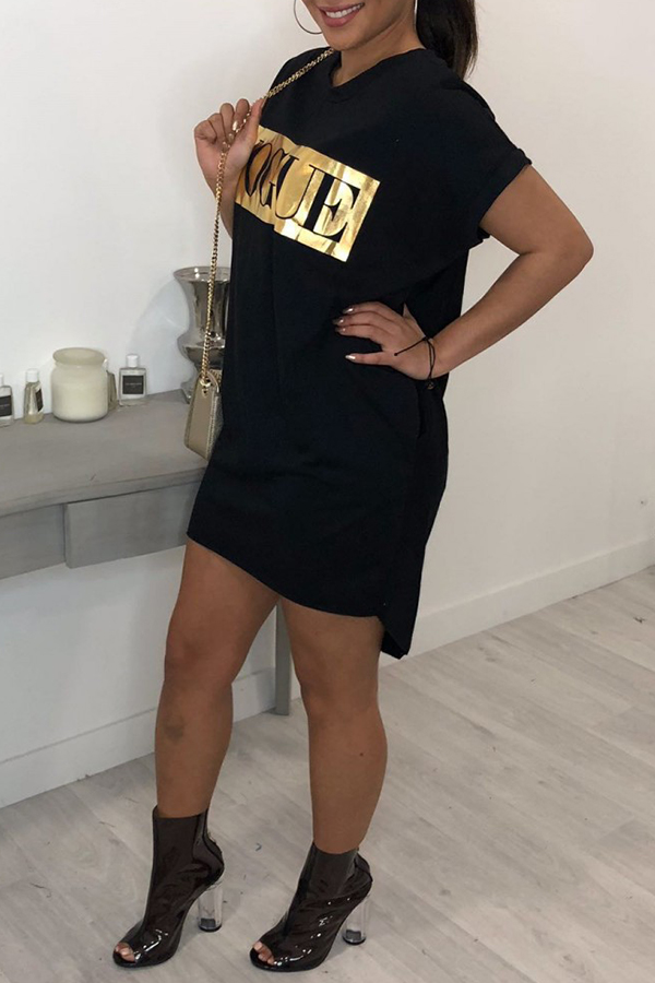 

Lovely Casual O Neck Black Mini T-shirt Dress