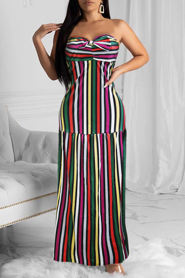 

Lovely Casual Striped Multicolor Ankle Length Dress, Multicolor stripe