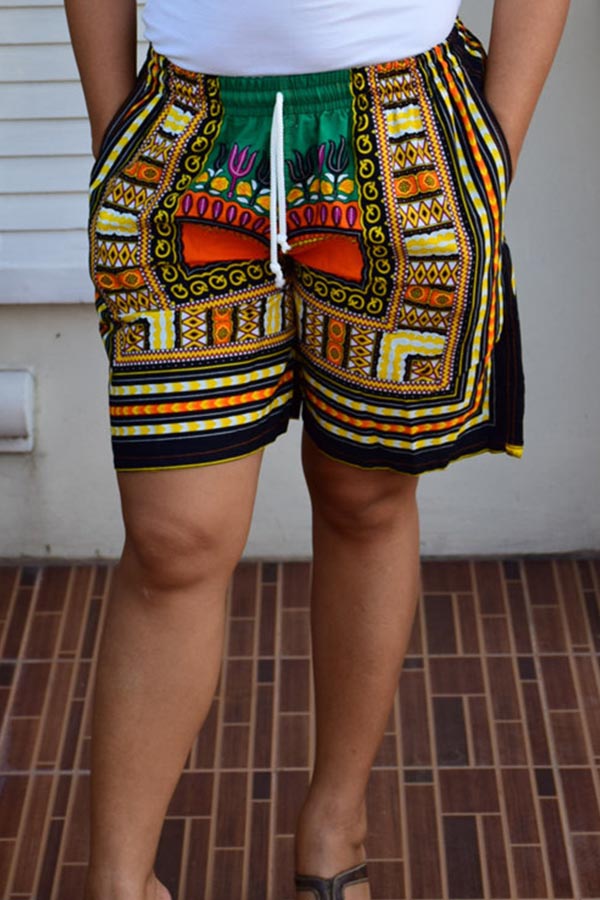 

Lovely Casual Drawstring Print Grass Green Shorts