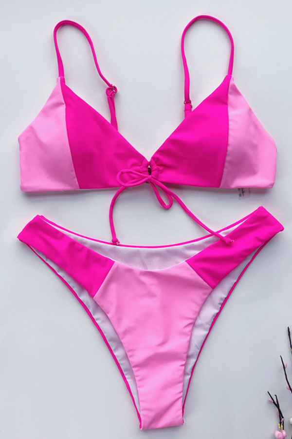 Lovely Patchwork Pink Two-piece Swimsuit_Bikinis_Swimsuit ...