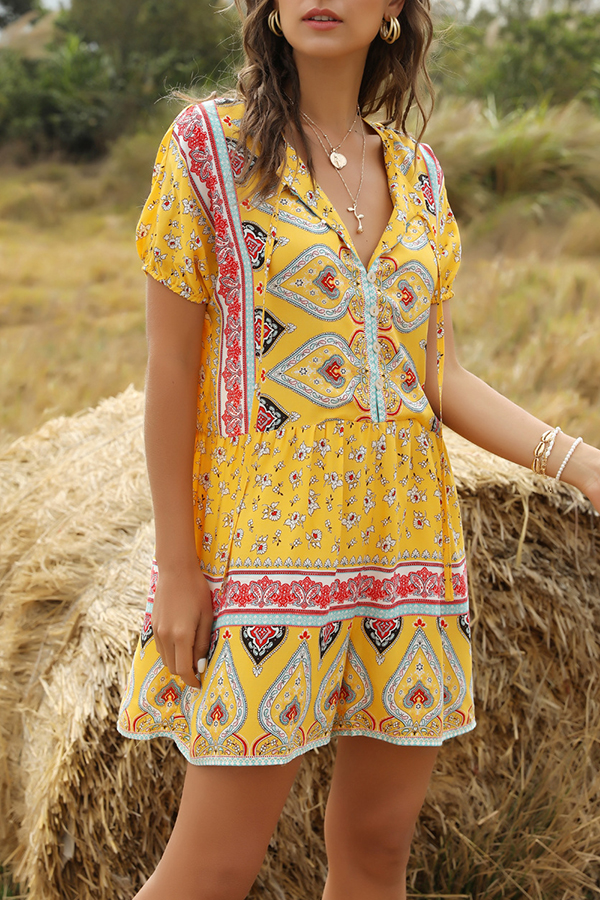 

Lovely Chic Print Loose Yellow One-piece Romper