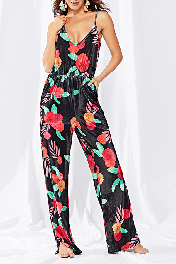 

Lovely Casual Print Loose Black One-piece Jumpsuit