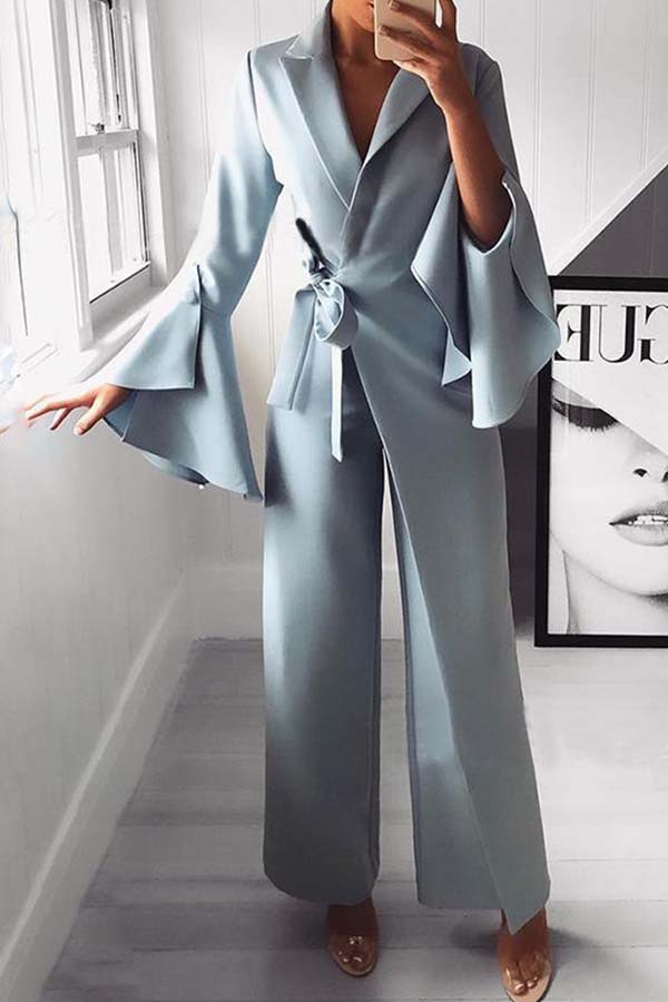 

Lovely Casual Flounce Design Baby Blue One-piece Jumpsuit