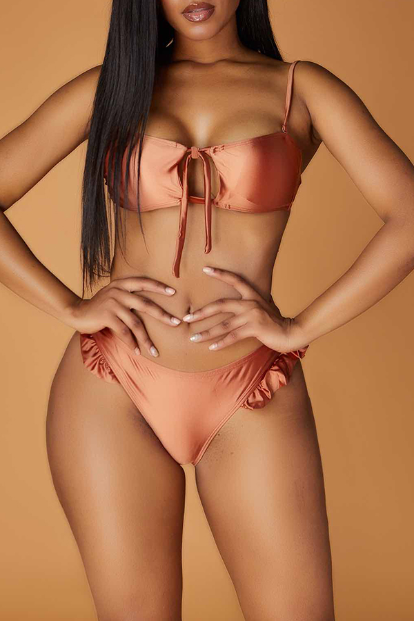 

Lovely Flounce Coffee Two-piece Swimsuit