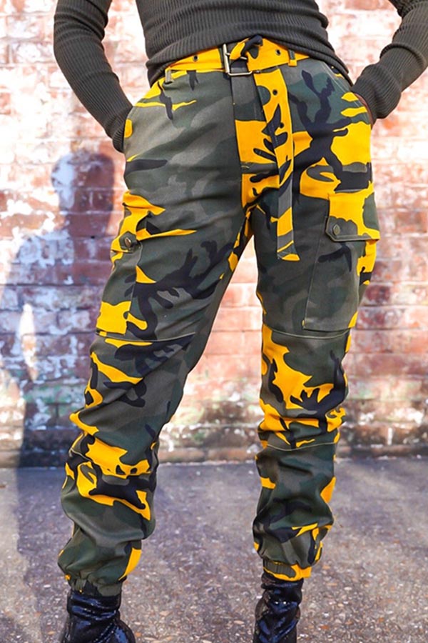 

Lovely Casual Camo Print Yellow Pants, Yellow camouflage