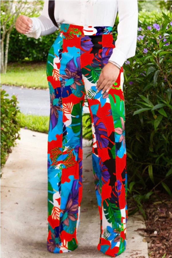 

Lovely Casual Print Loose Red Pants