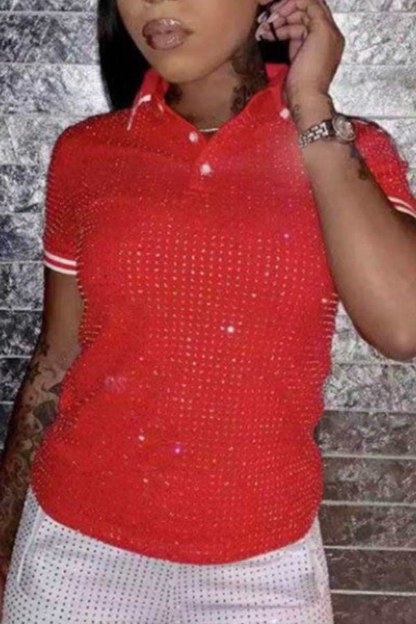 

Lovely Leisure Turndown Collar Red T-shirt