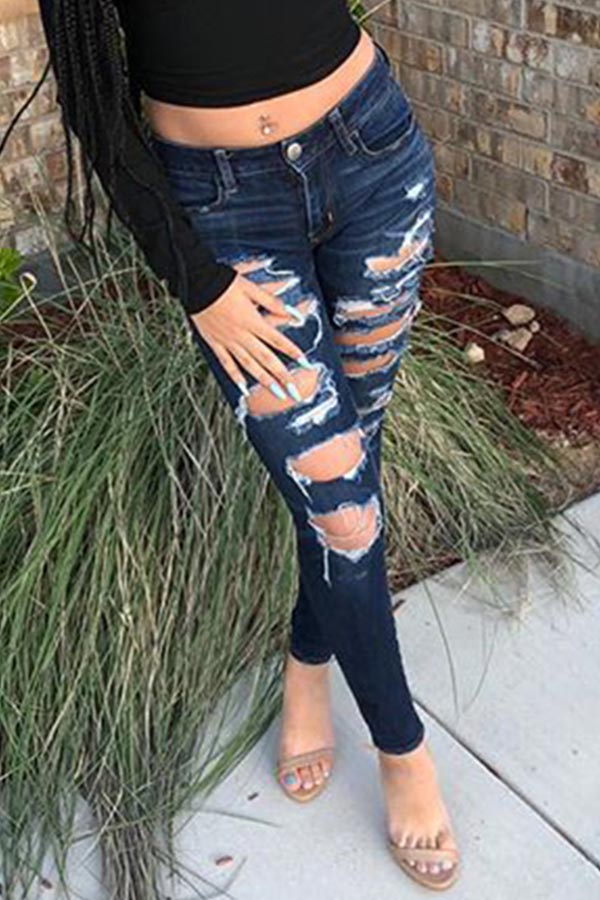 

Lovely Casual Hollow-out Deep Blue Jeans