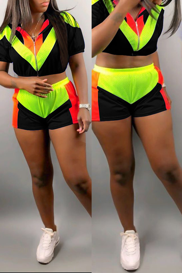 

Lovely Chic Patchwork Black Two-piece Shorts Set