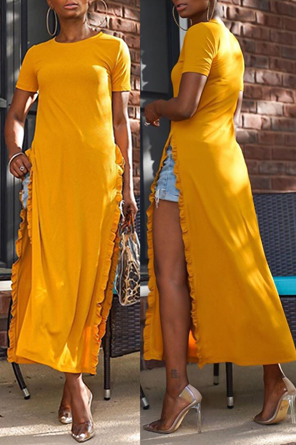 

Lovely Casual Flounce Yellow T-shirt