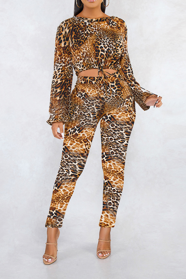 

Lovely Casual Print Coffee Two-piece Pants Set