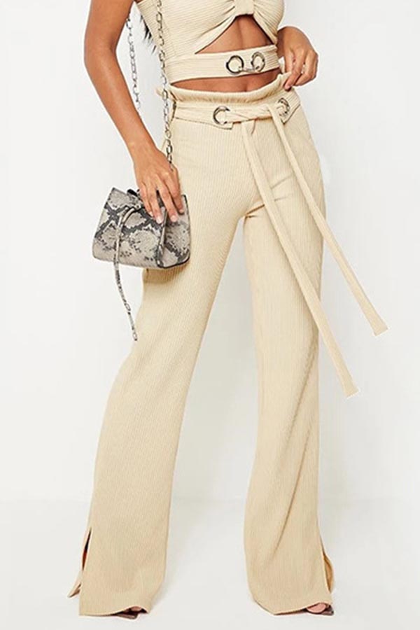 

Lovely Casual Drawstring Loose Beige Pants