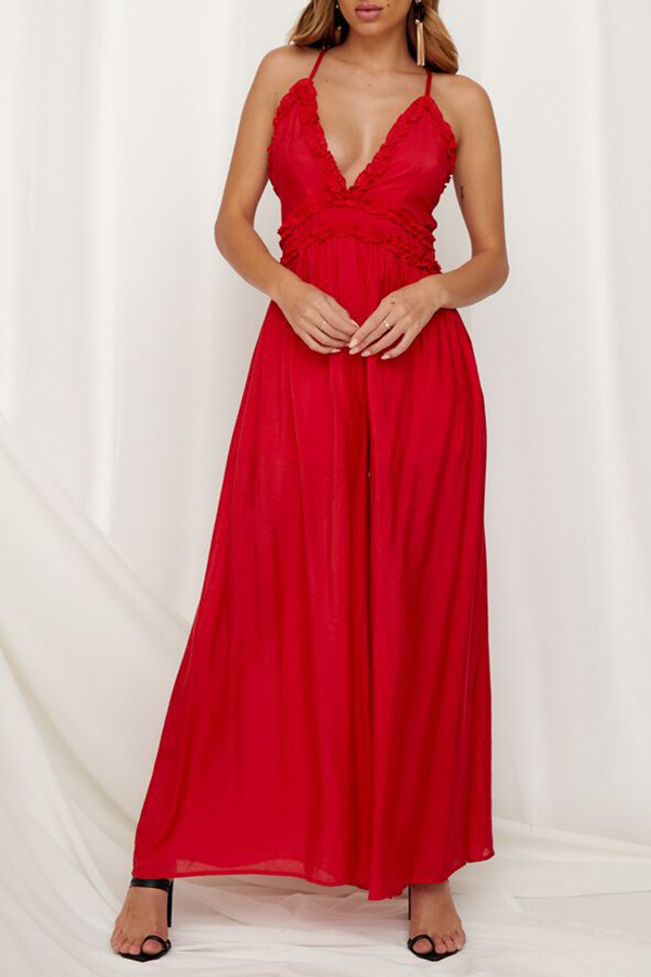 

Lovely Stylish Backless Red One-piece Jumpsuit