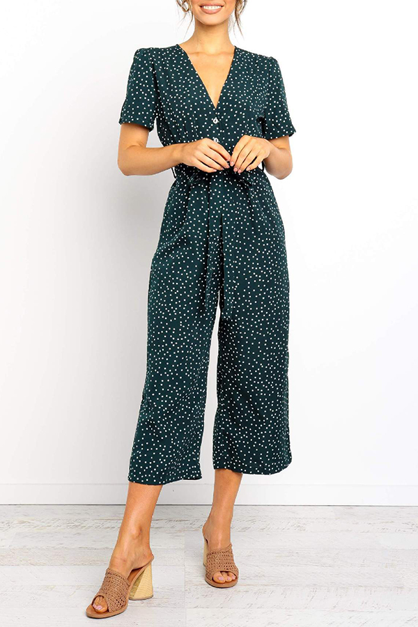 

Lovely Stylish Floral Print Blackish Green One-piece Jumpsuit, Black green