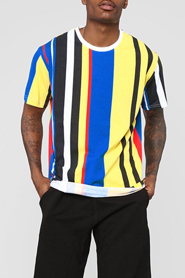 

Lovely Leisure Striped Print Multicolor T-shirt, Multicolor stripe