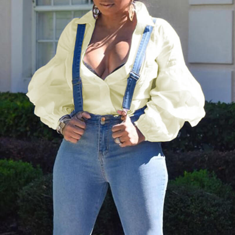 

Lovely Sweet V Neck White Blouse