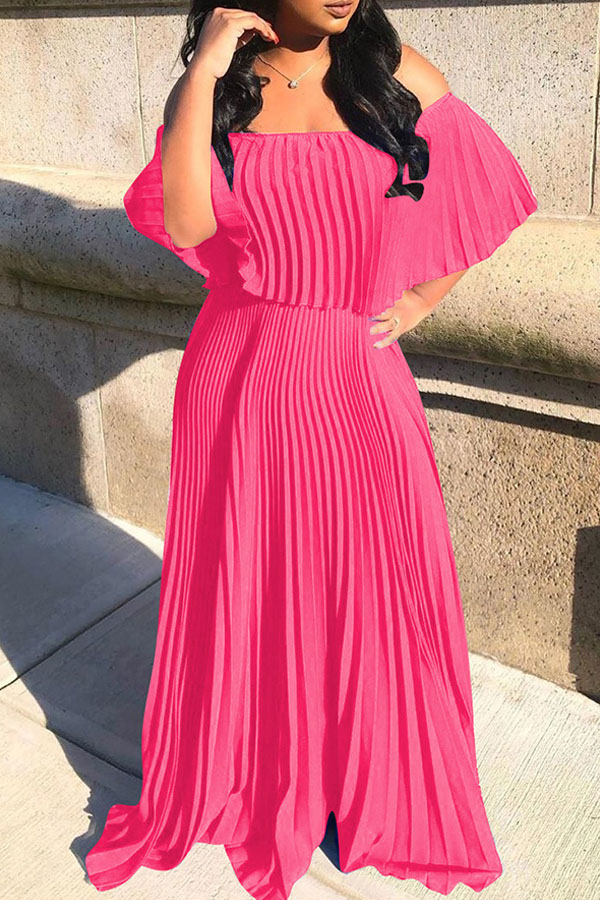 

Lovely Bohemian Fold Design Pink Maxi Dress