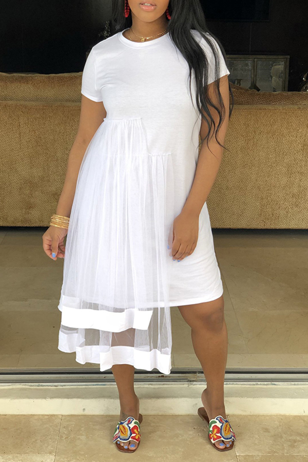 

Lovely Chic See-through White Knee Length T-shirt Dress