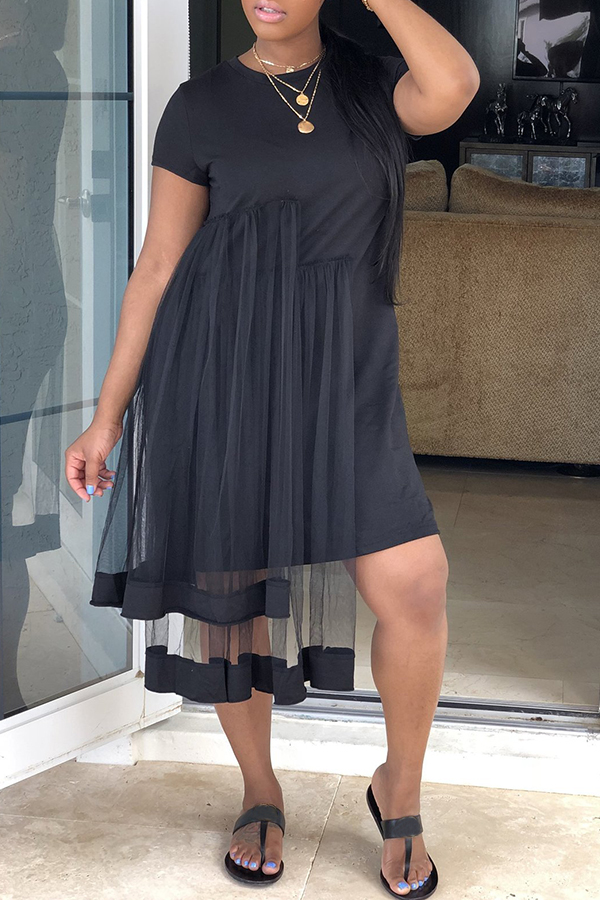 

Lovely Chic See-through Black Knee Length T-shirt Dress