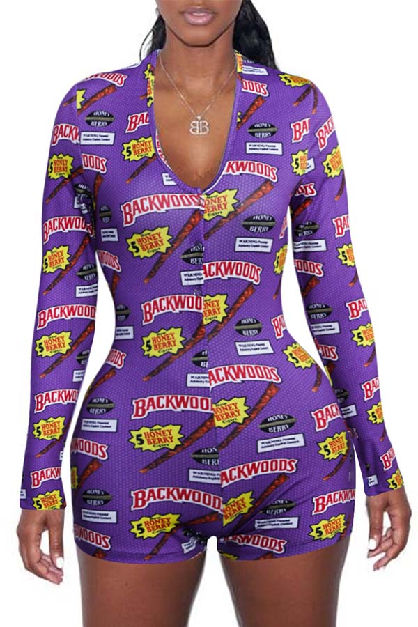 

Lovely Street Print Purple One-piece Romper
