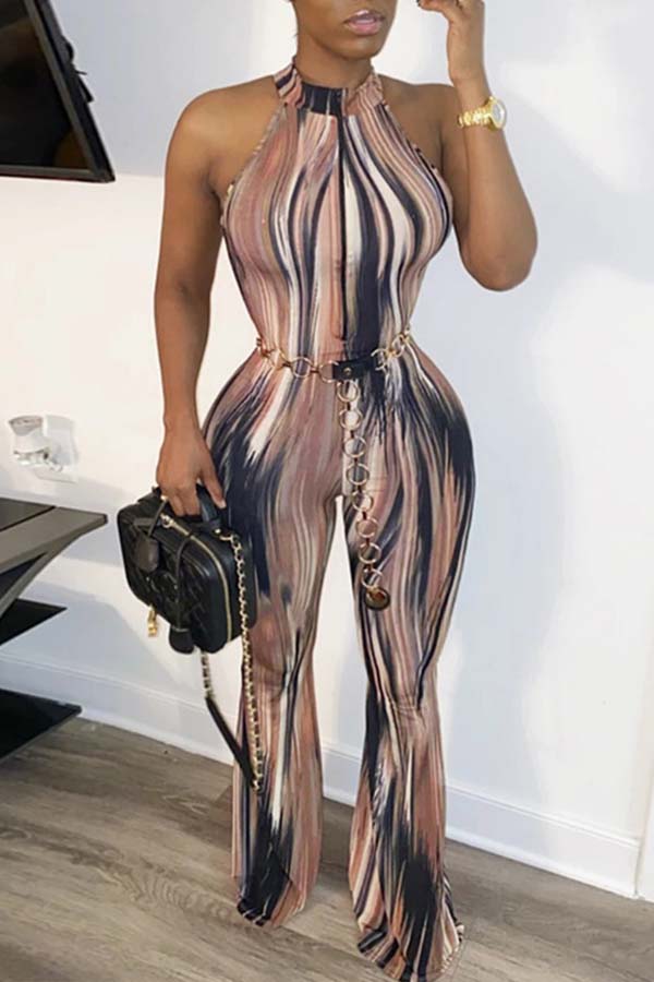 

Lovely Street Print Skinny Brown One-piece Jumpsuit