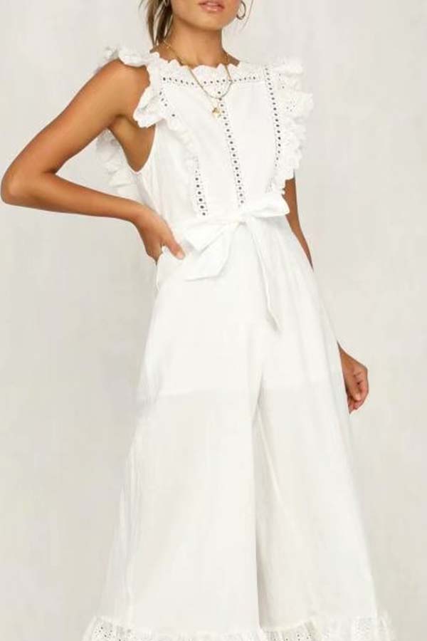 

Lovely Chic Flounce White One-piece Jumpsuit