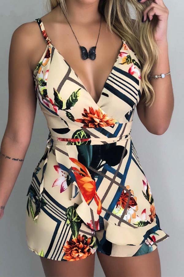 

Lovely Chic Print Beige One-piece Romper