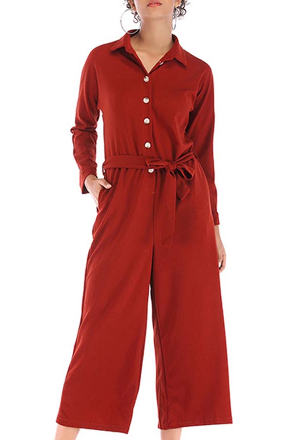 

Lovely Casual Button Wine Red One-piece Jumpsuit