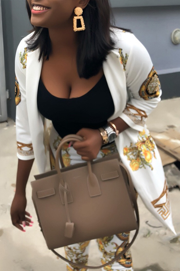 

Lovely Casual Print White Two-piece Pants Set