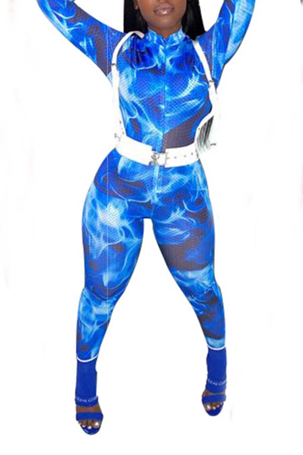 

Lovely Stylish Print Blue One-piece Jumpsuit