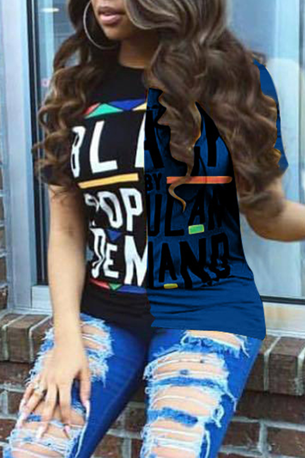 

Lovely Casual Print Blue T-shirt