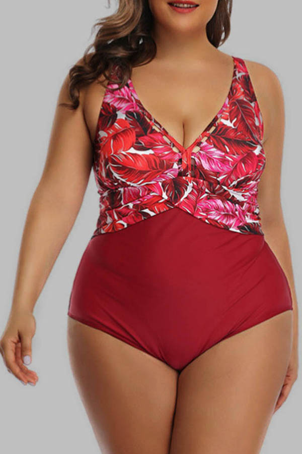 

Lovely Print Red Plus Size One-piece Swimsuit