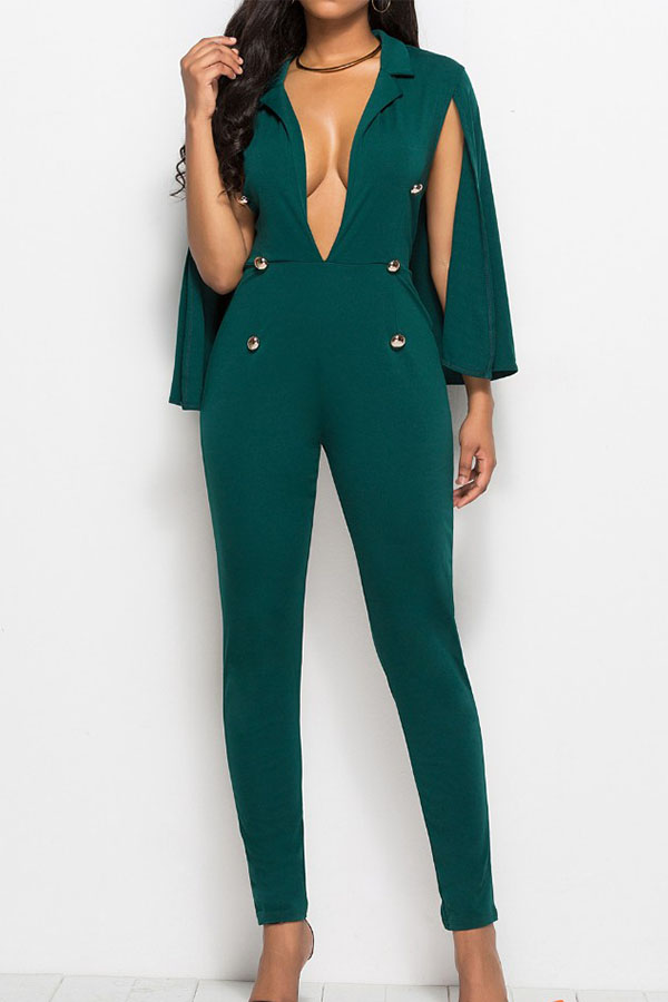 

Lovely Casual Deep V Neck Blackish Green One-piece Jumpsuit, Black green