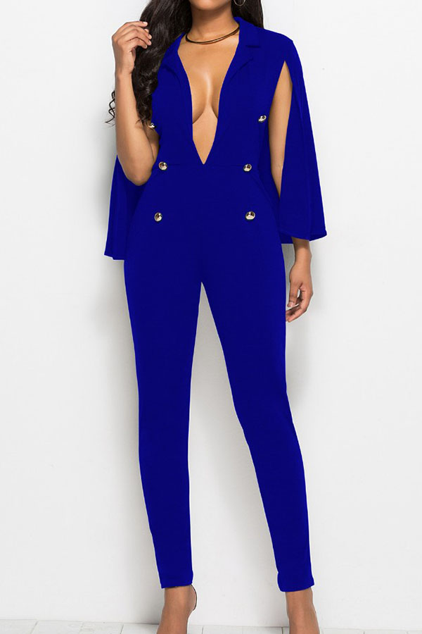 

Lovely Casual Deep V Neck Royal Blue One-piece Jumpsuit, Royalblue