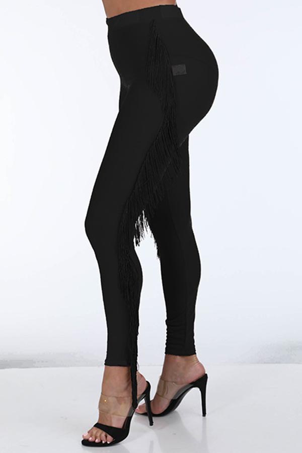 

Lovely Trendy Tassel Design Black Leggings