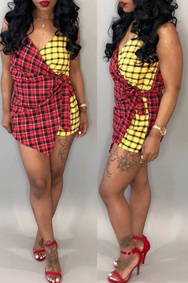 

Lovely Casual Plaid Print Yellow Mini Dress