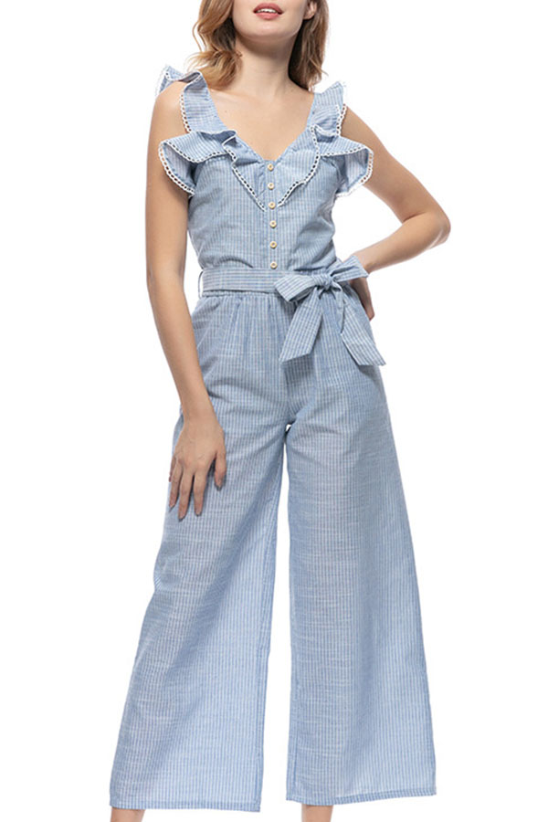 

Lovely Chic Flounce Blue One-piece Jumpsuit