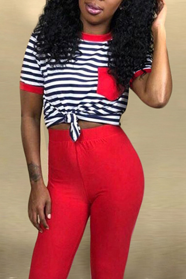 

Lovely Casual Striped Red T-shirt