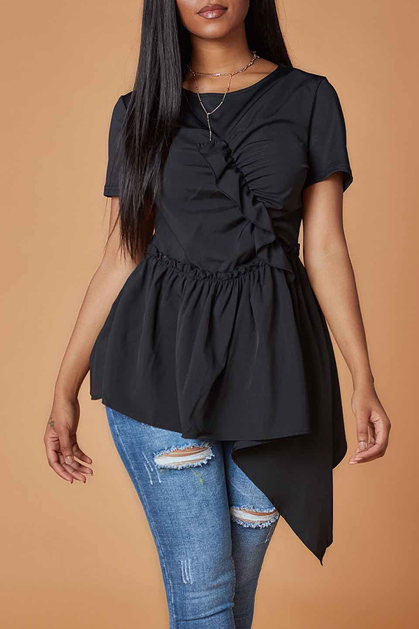 Lovely Trendy Asymmetrical Black Blouse