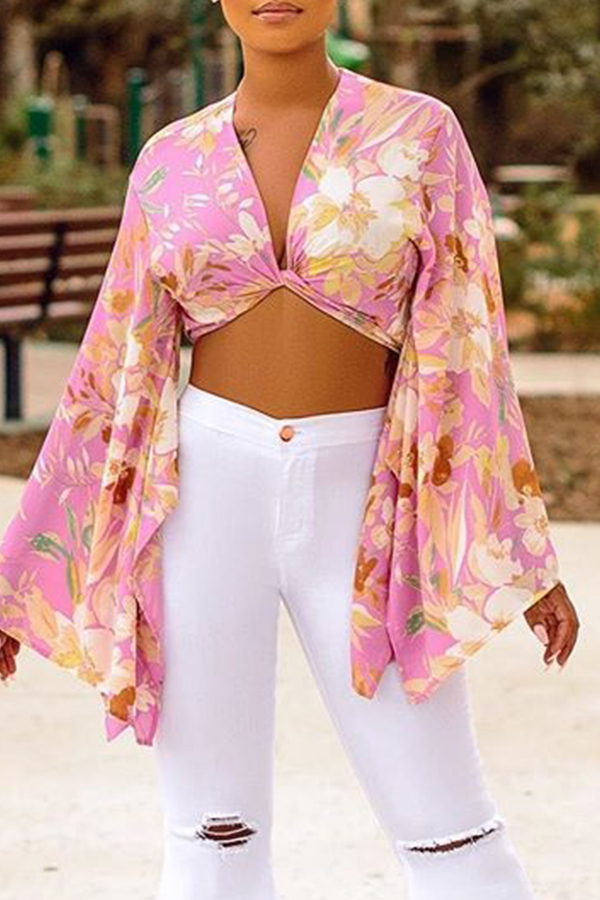 

Lovely Trendy Floral Print Pink Blouse