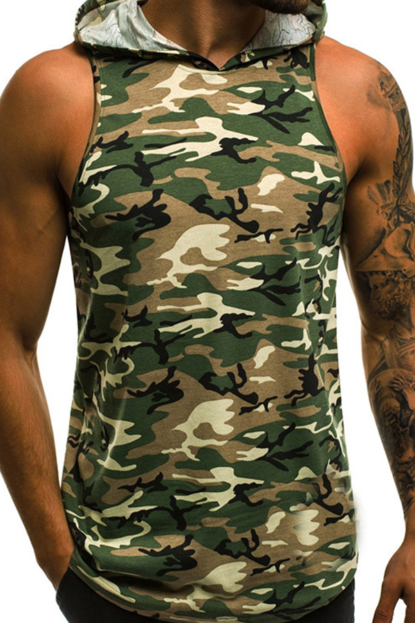 

Lovely Casual Camo Print Green Vest