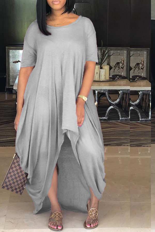 

Lovely Chic Asymmetrical Loose Grey Maxi Dress