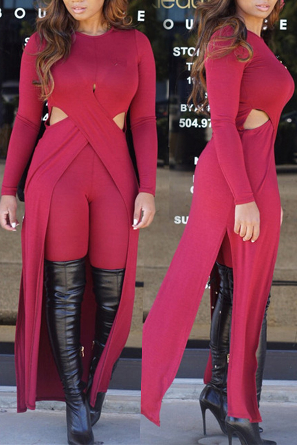 

Lovely Casual Hollow-out Wine Red Two-piece Pants Set