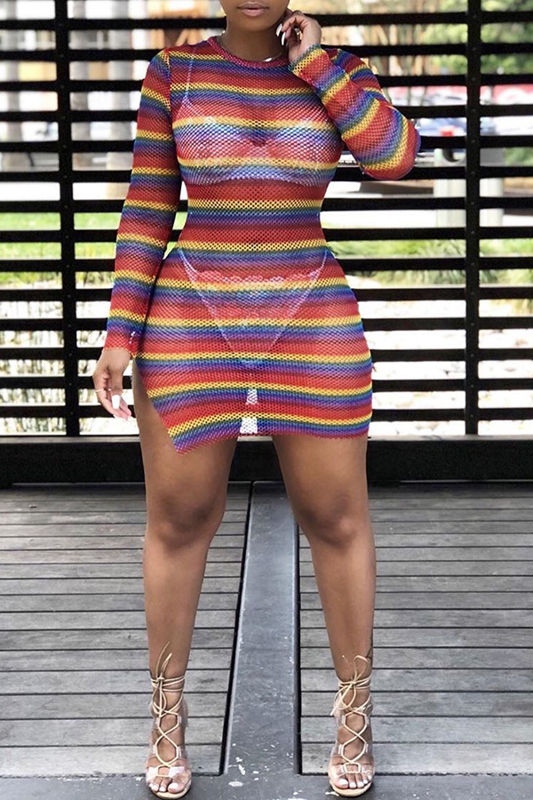 

Lovely Chic Striped Multicolor Mini Dress, Multicolor mstn
